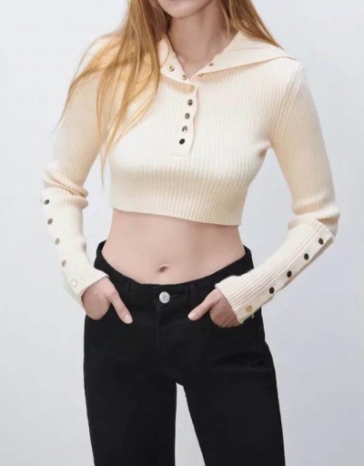 Replica Autumn Polo Collar Cropped Knitting Sweater Long Sleeve Turndown Collar #794965 $40.56 USD for Wholesale