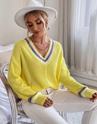 Replica Preppy Style V Neck Contrast Color Pullover Sweater Long Sleeve V Neck #794972 $27.04 USD for Wholesale