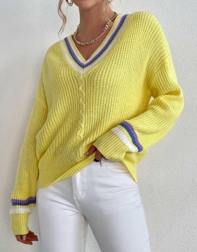 Replica Preppy Style V Neck Contrast Color Pullover Sweater Long Sleeve V Neck #794972 $27.04 USD for Wholesale