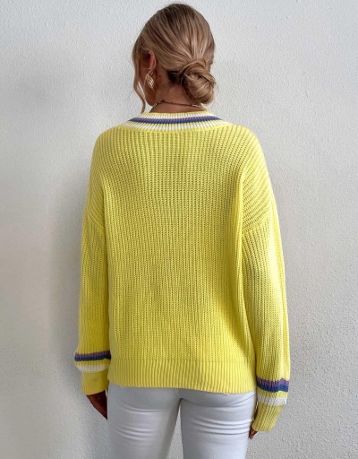 Replica Preppy Style V Neck Contrast Color Pullover Sweater Long Sleeve V Neck #794972 $27.04 USD for Wholesale