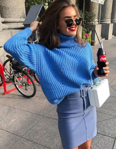 High Neck Casual Versatile Blue Pure Color Sweater Long Sleeve Turtle/High Neck #794977 $28.60 USD, Wholesale Fashion Sweaters &amp; Cardigans