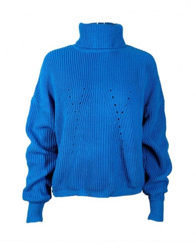 Replica High Neck Casual Versatile Blue Pure Color Sweater Long Sleeve Turtle/High Neck #794977 $28.60 USD for Wholesale