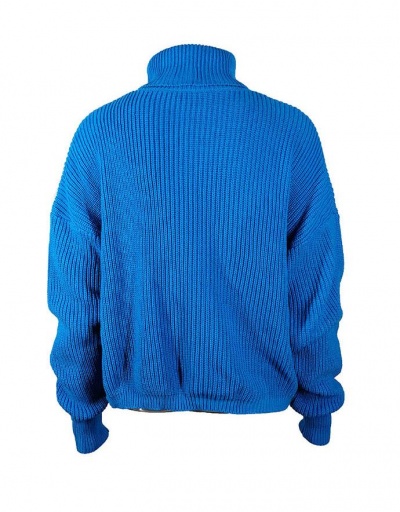 Replica High Neck Casual Versatile Blue Pure Color Sweater Long Sleeve Turtle/High Neck #794977 $28.60 USD for Wholesale