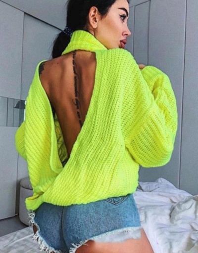 Autumn Latest Style Backless Green Sweater Long Sleeve Turtle/High Neck #794980 $29.62 USD, Wholesale Fashion Sweaters &amp; Cardigans