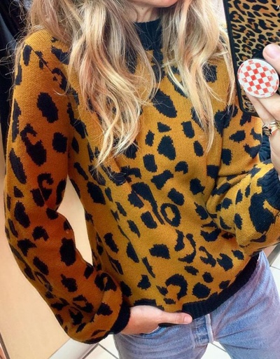 New Crew Neck Leopard Long Sleeve Sweater Long Sleeve Crew Neck #794985 $24.90 USD, Wholesale Fashion Sweaters &amp; Cardigans