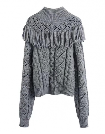 Replica Fashion Solid Tassel Long Sleeve Pullover Sweaters Long Sleeve Turtle/High Neck #794987 $50.96 USD for Wholesale