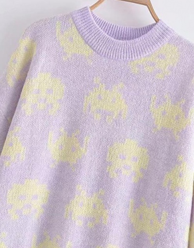 Replica New Jacquard Weave Long Sleeve Purple Sweater Long Sleeve Crew Neck #794990 $37.73 USD for Wholesale