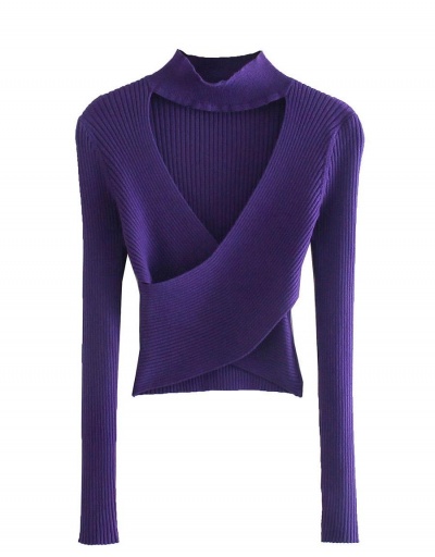 Replica Simple Solid Cross Hollow Out Fall Sweaters Long Sleeve Mock Neck #794992 $30.40 USD for Wholesale