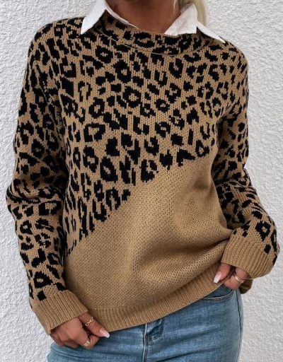 Vintage Leopard Crew Neck Knitted Sweater Long Sleeve Crew Neck #794993 $27.10 USD, Wholesale Fashion Sweaters &amp; Cardigans