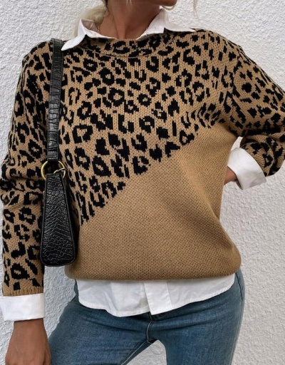 Replica Vintage Leopard Crew Neck Knitted Sweater Long Sleeve Crew Neck #794993 $27.10 USD for Wholesale