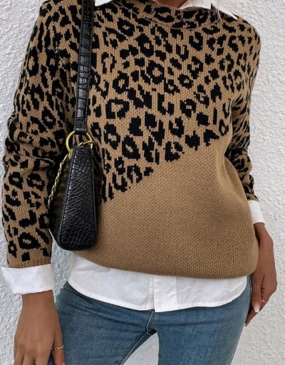 Replica Vintage Leopard Crew Neck Knitted Sweater Long Sleeve Crew Neck #794993 $27.10 USD for Wholesale