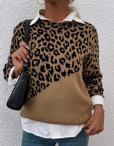 Replica Vintage Leopard Crew Neck Knitted Sweater Long Sleeve Crew Neck #794993 $27.10 USD for Wholesale