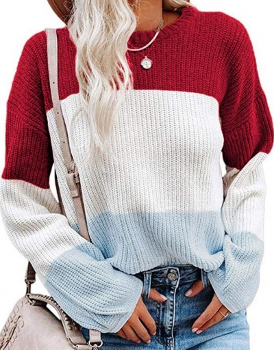 Replica Contrast Color Casual Fashion Autumn Sweater Long Sleeve Crew Neck #794994 $21.06 USD for Wholesale