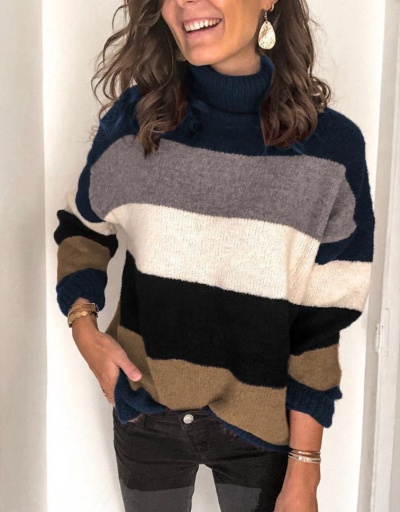 Replica High Neck Contrast Color Striped Knitted Sweater Long Sleeve Turtle/High Neck #794996 $26.89 USD for Wholesale