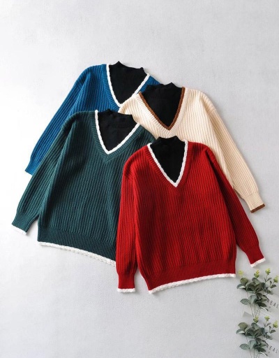 Fresh Contrast Color Long Sleeve Ladies Sweater Long Sleeve O Neck #794998 $35.49 USD, Wholesale Fashion Sweaters &amp; Cardigans