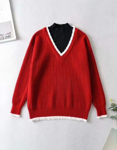 Replica Fresh Contrast Color Long Sleeve Ladies Sweater Long Sleeve O Neck #794998 $35.49 USD for Wholesale