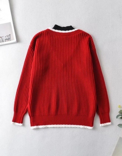 Replica Fresh Contrast Color Long Sleeve Ladies Sweater Long Sleeve O Neck #794998 $35.49 USD for Wholesale