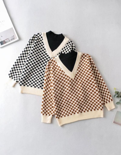 Individual Checkerboard Fake Two Versatile Sweater Long Sleeve O Neck #794999 $40.37 USD, Wholesale Fashion Sweaters &amp; Cardigans