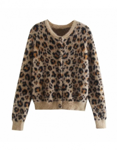 Chic Leopard Faux Fur Single-Breasted Sweater Long Sleeve Crew Neck #795002 $39.00 USD, Wholesale Fashion Sweaters &amp; Cardigans