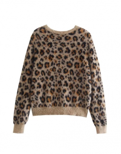 Replica Chic Leopard Faux Fur Single-Breasted Sweater Long Sleeve Crew Neck #795002 $39.00 USD for Wholesale