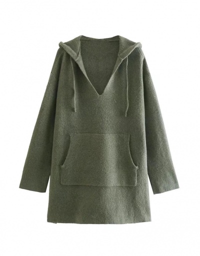 Casual Solid Hooded Collar Loose Green Sweater Long Sleeve Hooded Collar #795003 $47.95 USD, Wholesale Fashion Sweaters &amp; Cardigans