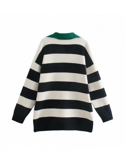 Replica Loose Individual Contrast Color Striped Sweater Long Sleeve Turndown Collar #795004 $45.06 USD for Wholesale