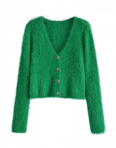 Fresh Color Button Up V Neck Green Sweater Long Sleeve V Neck #795006 $38.04 USD, Wholesale Fashion Sweaters &amp; Cardigans