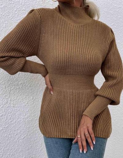 Fitted Solid High Neck Knitted Autumn Sweater Long Sleeve Turtle/High Neck #795008 $32.16 USD, Wholesale Fashion Sweaters &amp; Cardigans