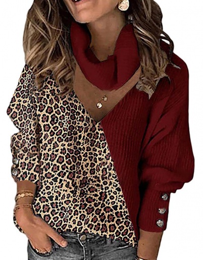 Replica Leopard Color Match Hollow Out Knitted Sweater Long Sleeve Turtle/High Neck #795010 $24.25 USD for Wholesale