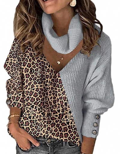 Replica Leopard Color Match Hollow Out Knitted Sweater Long Sleeve Turtle/High Neck #795010 $24.25 USD for Wholesale