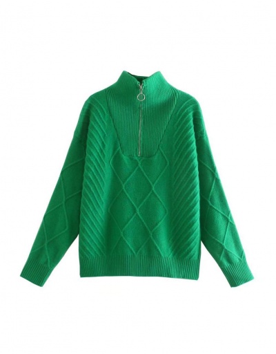 Replica Fresh Color Zip Up Loose Green Sweater Long Sleeve Turtle/High Neck #795012 $47.95 USD for Wholesale