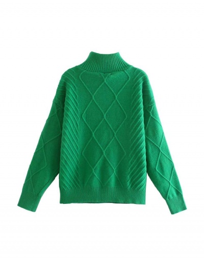 Replica Fresh Color Zip Up Loose Green Sweater Long Sleeve Turtle/High Neck #795012 $47.95 USD for Wholesale