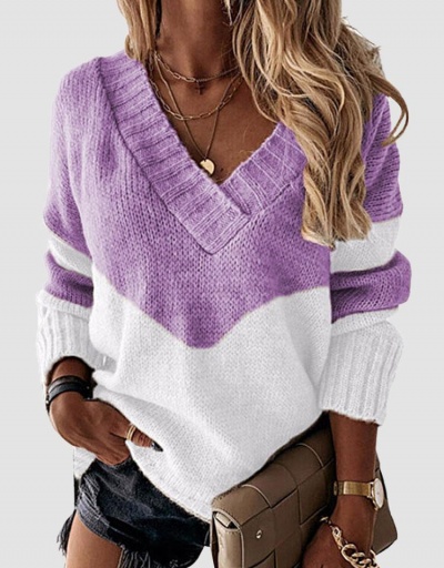 Contrast Color V Neck Casual Fashion Knit Sweater Long Sleeve V Neck #795014 $27.89 USD, Wholesale Fashion Sweaters &amp; Cardigans