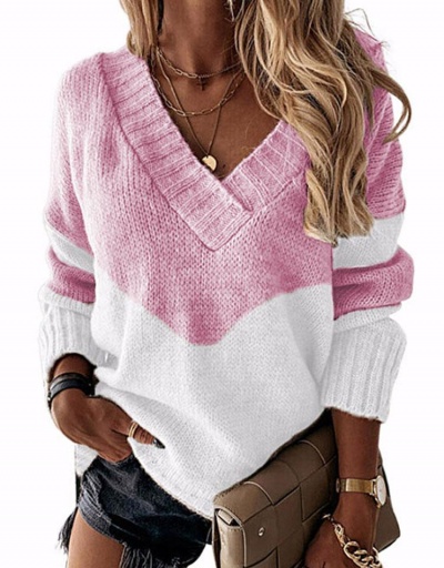 Replica Contrast Color V Neck Casual Fashion Knit Sweater Long Sleeve V Neck #795014 $27.89 USD for Wholesale