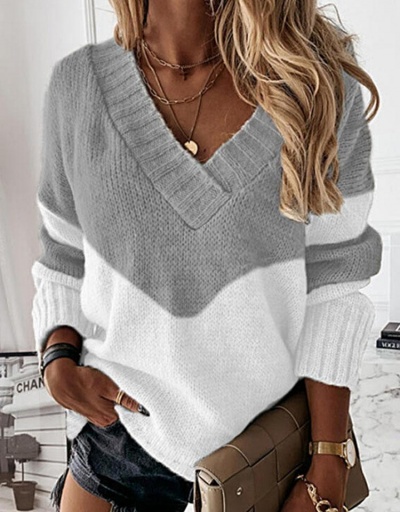 Replica Contrast Color V Neck Casual Fashion Knit Sweater Long Sleeve V Neck #795014 $27.89 USD for Wholesale