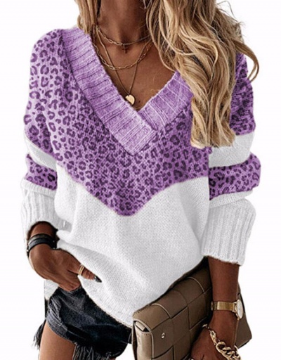 Replica Leopard Contrast Color Casual Fashion Sweater Long Sleeve V Neck #795015 $26.89 USD for Wholesale