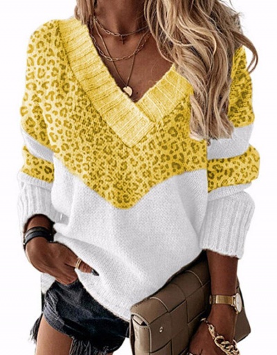 Replica Leopard Contrast Color Casual Fashion Sweater Long Sleeve V Neck #795015 $26.89 USD for Wholesale