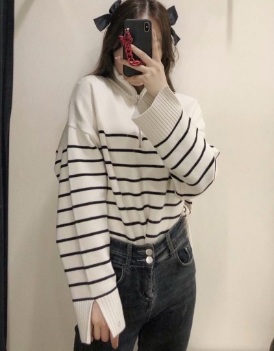 Casual Striped  Knitting Long Sleeve Half Zipper Tops Long Sleeve Stand Collar #795018 $44.40 USD, Wholesale Fashion Sweaters &amp; Cardigans