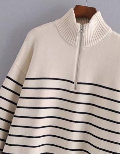 Replica Casual Striped  Knitting Long Sleeve Half Zipper Tops Long Sleeve Stand Collar #795018 $44.40 USD for Wholesale