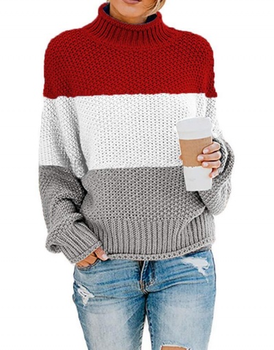 Replica Latest Style Contrast Color Mock Neck Knitted Sweater Long Sleeve Mock Neck #795022 $25.48 USD for Wholesale