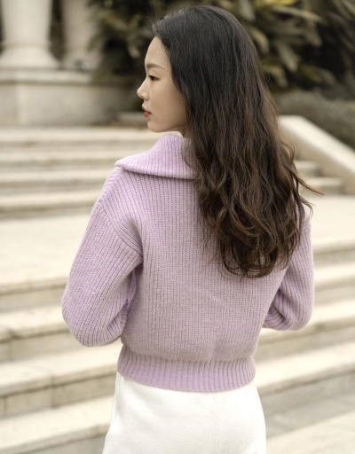 Replica Warm Solid Zip Turn-Down Collar Sweater Long Sleeve Turndown Collar #795023 $44.40 USD for Wholesale