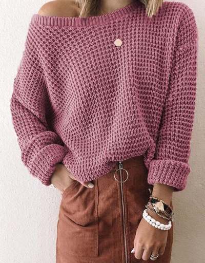 Solid Casual Autumn Knitted Sweater For Women Long Sleeve Inclined Shoulder #795030 $24.90 USD, Wholesale Fashion Sweaters &amp; Cardigans