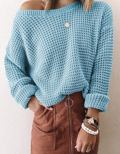 Replica Solid Casual Autumn Knitted Sweater For Women Long Sleeve Inclined Shoulder #795030 $24.90 USD for Wholesale