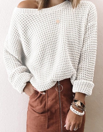 Replica Solid Casual Autumn Knitted Sweater For Women Long Sleeve Inclined Shoulder #795030 $24.90 USD for Wholesale