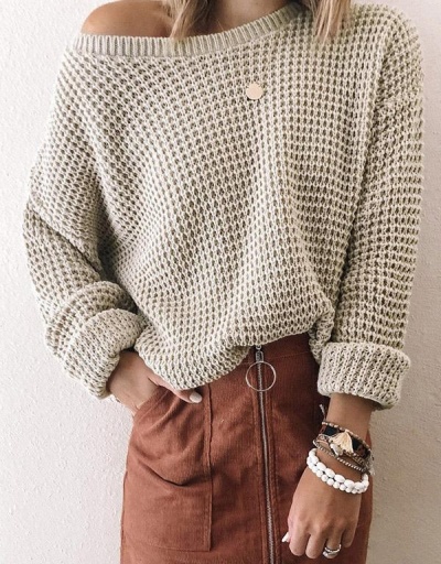 Replica Solid Casual Autumn Knitted Sweater For Women Long Sleeve Inclined Shoulder #795030 $24.90 USD for Wholesale