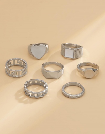 Replica Punk Heart Geometry Hollow Out 7-Piece Rings #795090 $6.58 USD for Wholesale