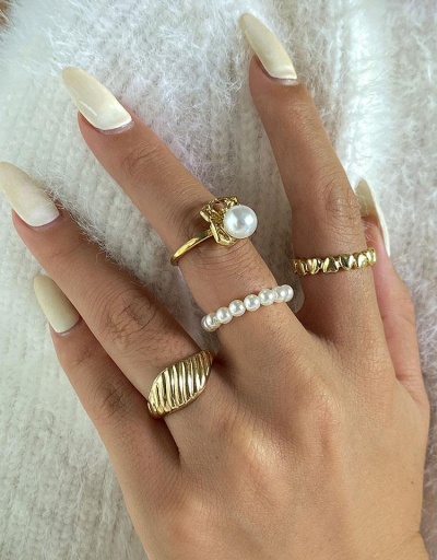 Replica Individual Faux-Pearl Beaded Four-Piece Rings #795112 $5.72 USD for Wholesale