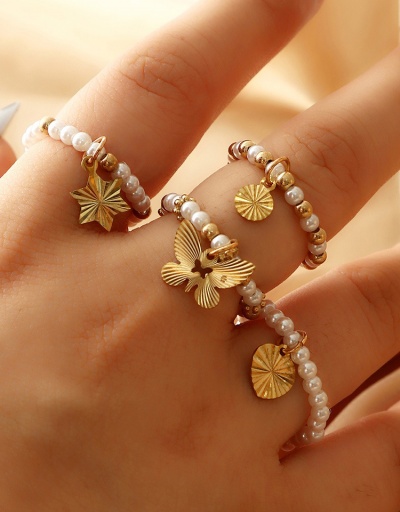 Dressy Maple Leaf Faux-Pearl Butterfly Ring Set #795130 $7.25 USD, Wholesale Fashion Ring