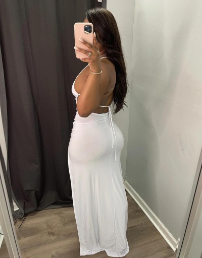 Replica Sexy Pure Backless Lace Up Maxi Dress  Sleeveless Boat Neck #795133 $16.98 USD for Wholesale