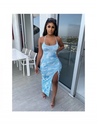 Printed Halter Slit Halter  Maxi Dresses For Summer Sleeveless Halter #795145 $23.98 USD, Wholesale Fashion Maxi Dresses